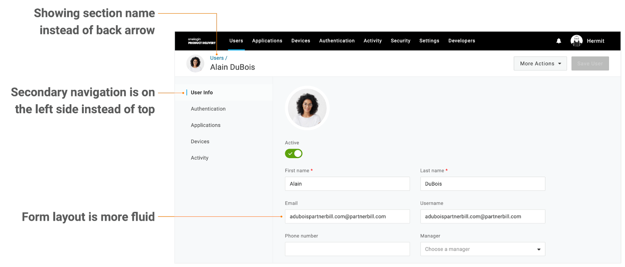 New secondary navigation and form layout