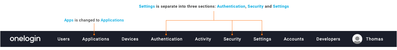 Admin console navigation bar changes